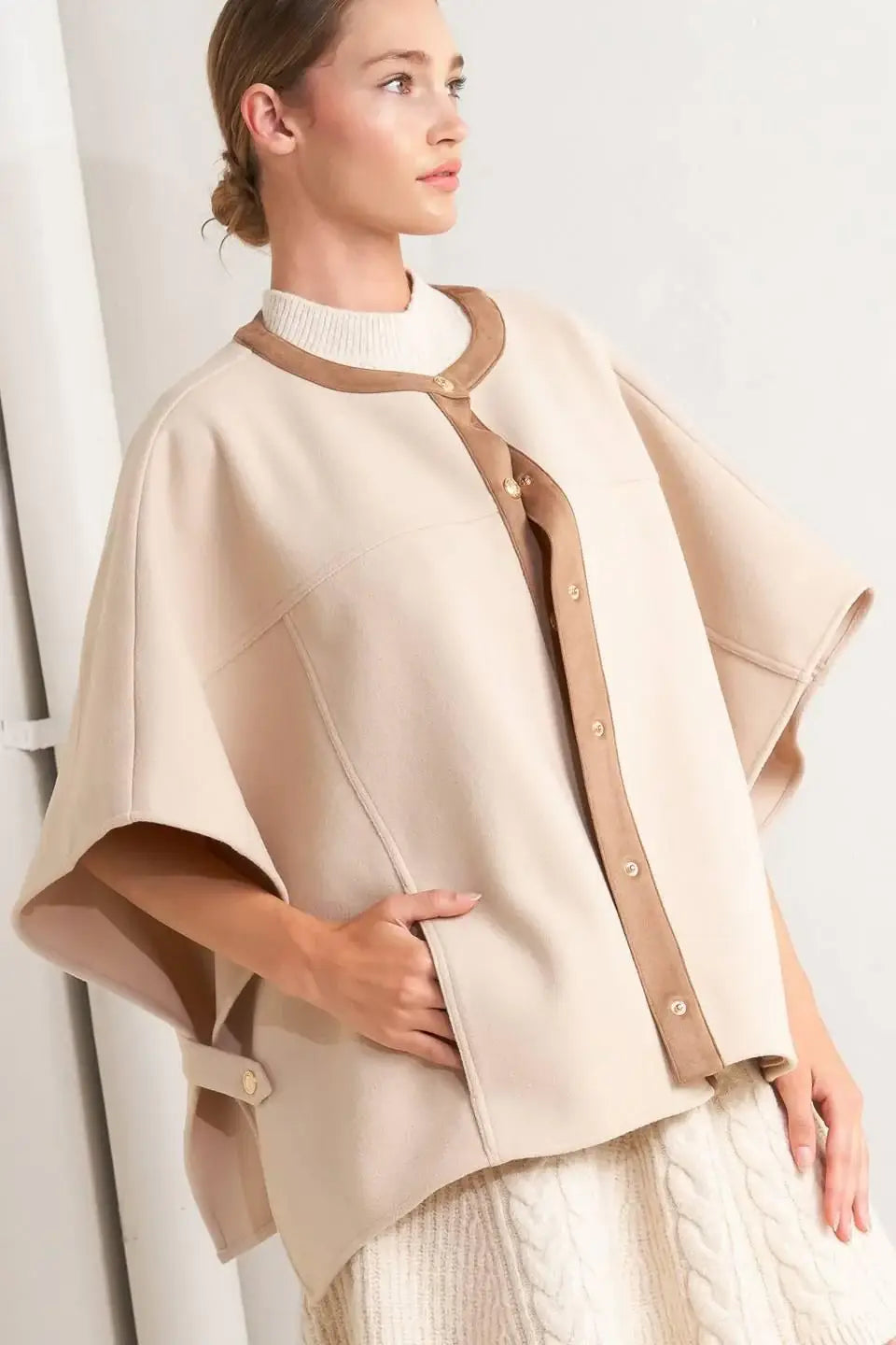 TIMELESS ELEGANCE WOVEN FELT CAPELET - Flying Tomato - Flyclothing LLC