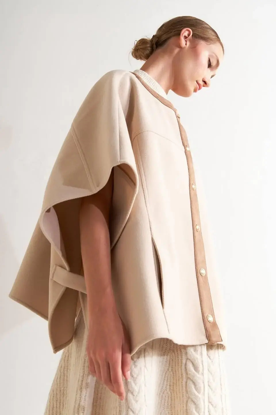 TIMELESS ELEGANCE WOVEN FELT CAPELET - Flying Tomato - Flyclothing LLC