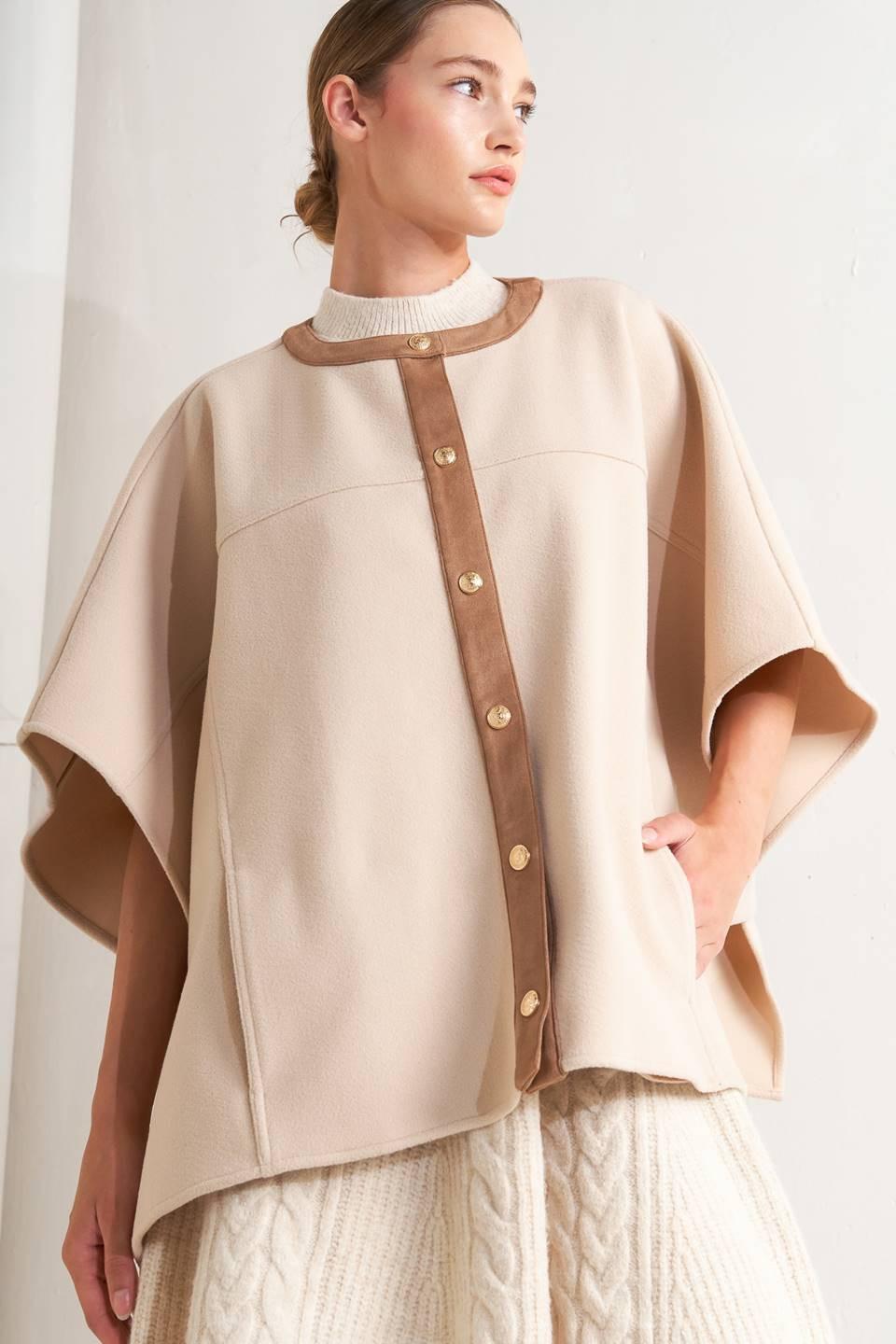 TIMELESS ELEGANCE WOVEN FELT CAPELET - Flying Tomato - Flyclothing LLC