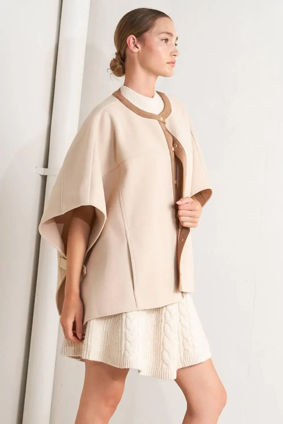 TIMELESS ELEGANCE WOVEN FELT CAPELET - Flying Tomato - Flyclothing LLC