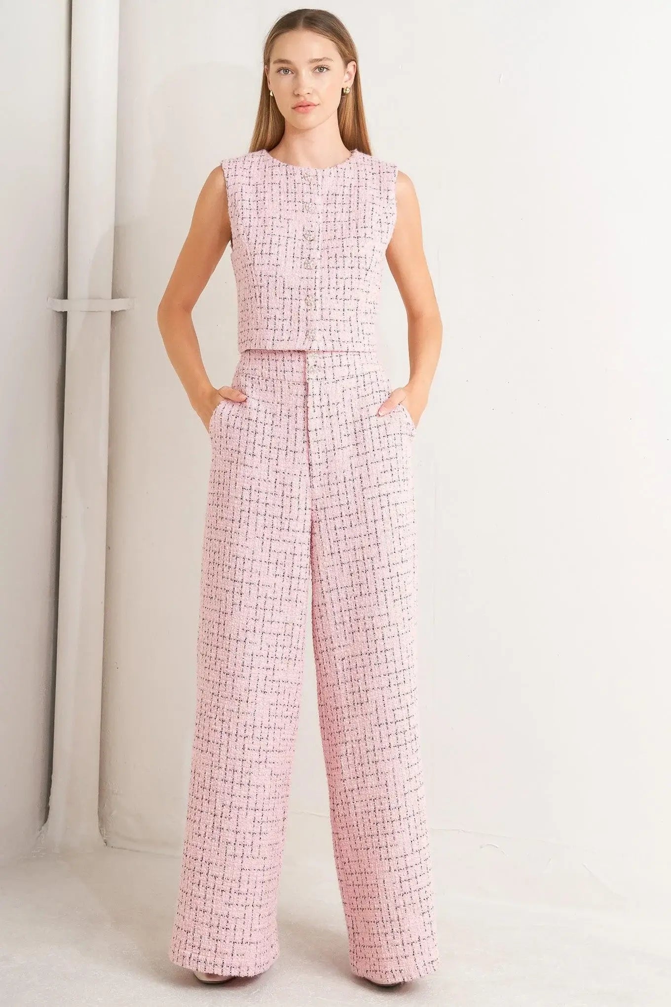 ROSÉ EDGE ENSEMBLE TWEED VEST - Flying Tomato - Flyclothing LLC