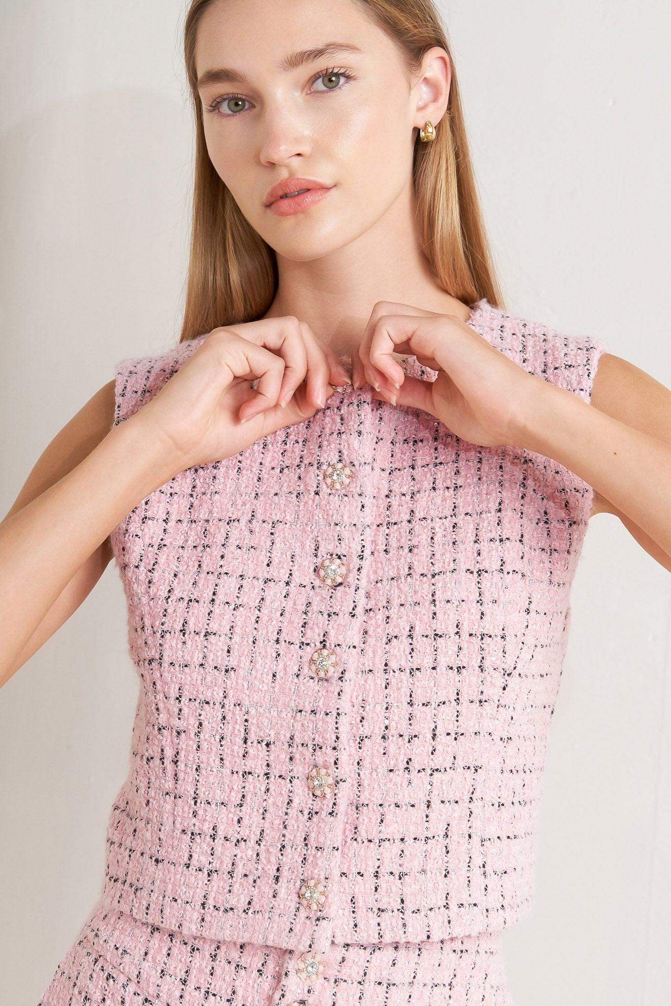 ROSÉ EDGE ENSEMBLE TWEED VEST - Flying Tomato - Flyclothing LLC