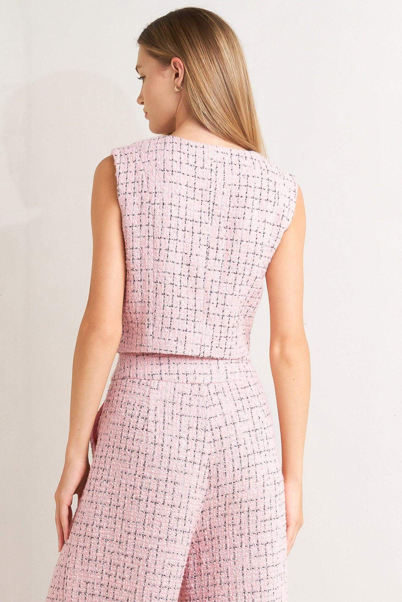ROSÉ EDGE ENSEMBLE TWEED VEST - Flying Tomato - Flyclothing LLC