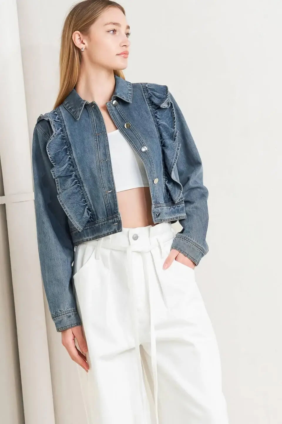 FRENCH FEMME DENIM CROP JACKET - Flying Tomato - Flyclothing LLC