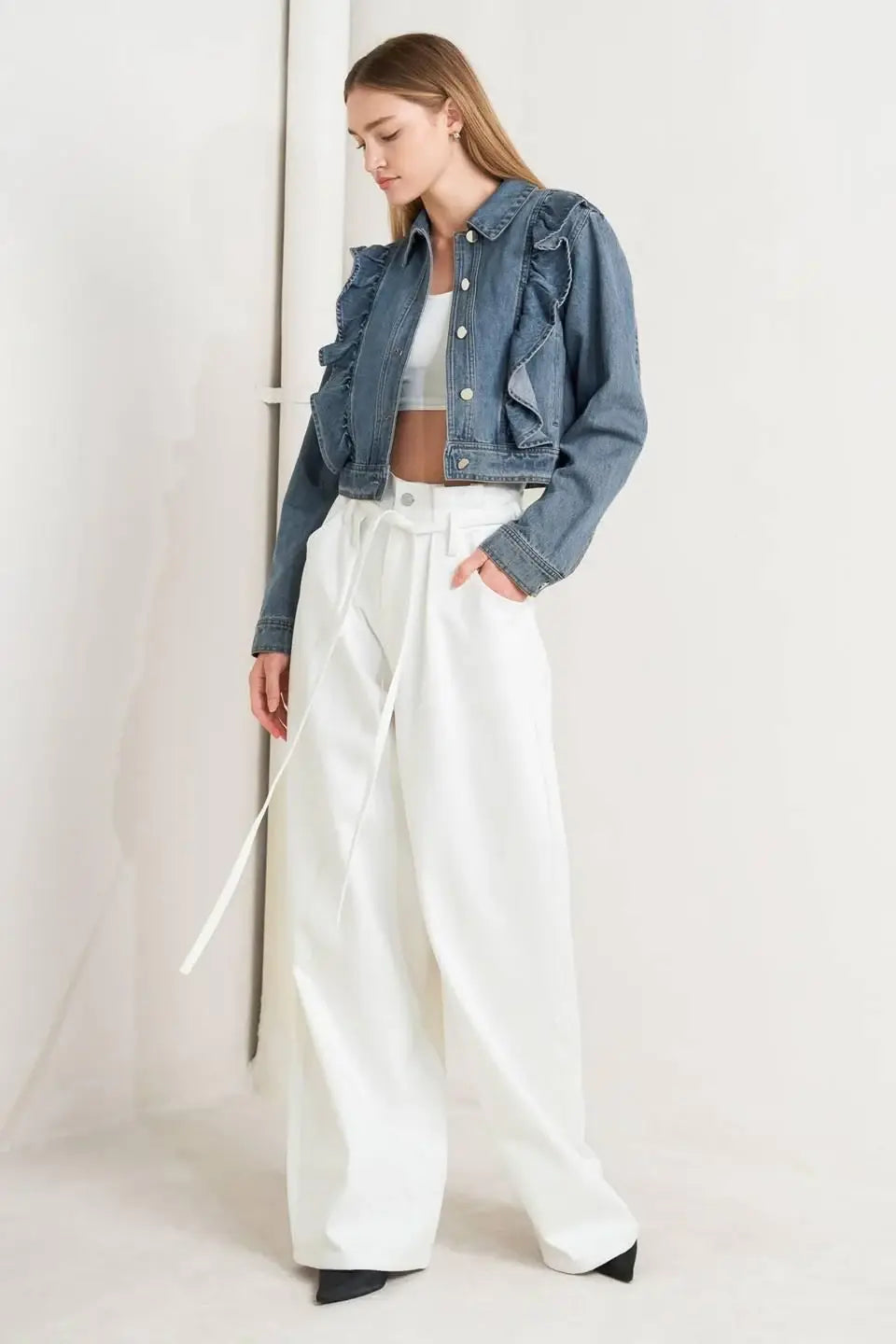 FRENCH FEMME DENIM CROP JACKET - Flying Tomato - Flyclothing LLC