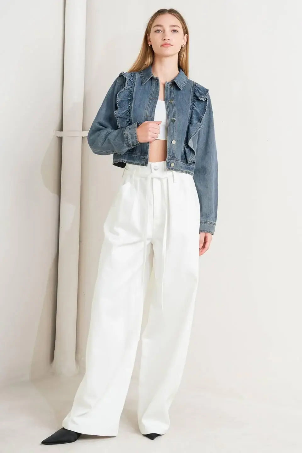 FRENCH FEMME DENIM CROP JACKET - Flying Tomato - Flyclothing LLC