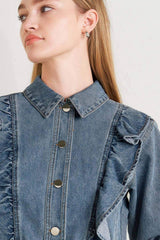 FRENCH FEMME DENIM CROP JACKET - Flying Tomato - Flyclothing LLC