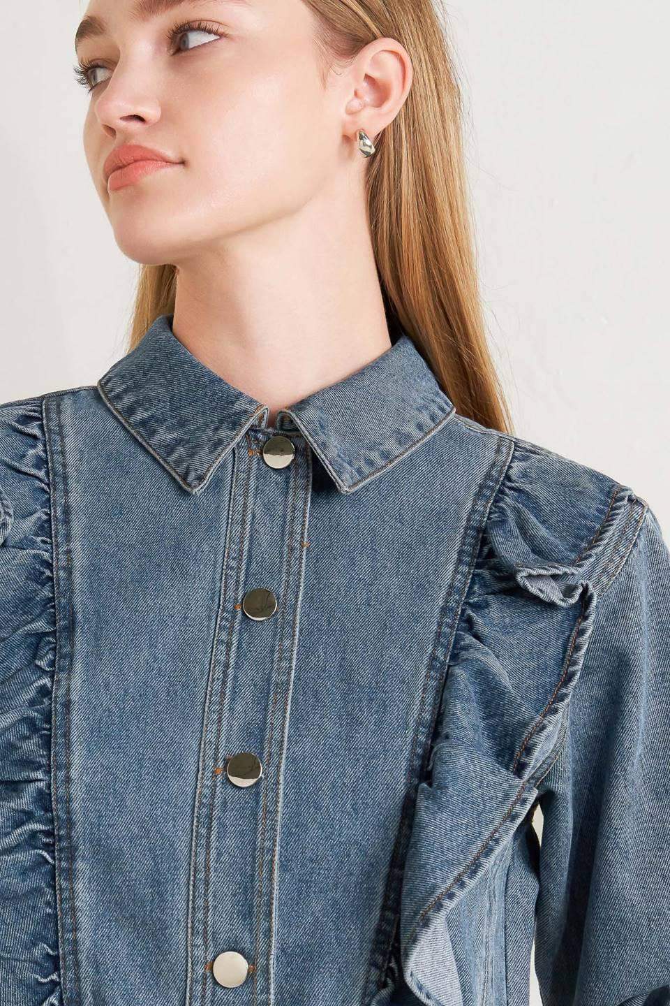 FRENCH FEMME DENIM CROP JACKET - Flying Tomato - Flyclothing LLC