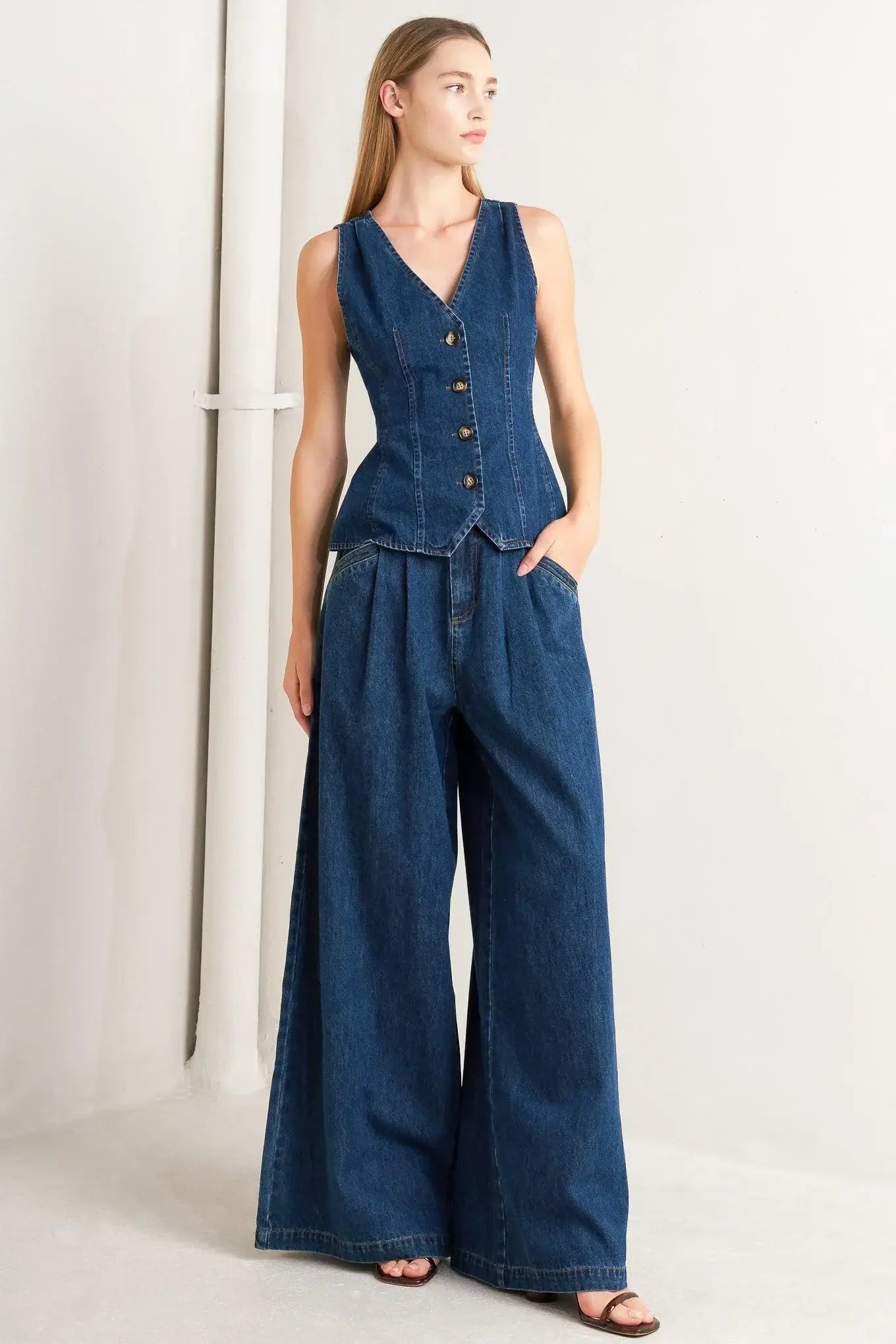 SHARP FEMININITY DENIM VEST - Flying Tomato - Flyclothing LLC