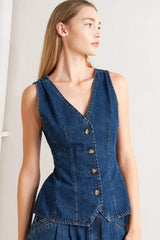 SHARP FEMININITY DENIM VEST - Flying Tomato - Flyclothing LLC