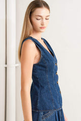 SHARP FEMININITY DENIM VEST - Flying Tomato - Flyclothing LLC