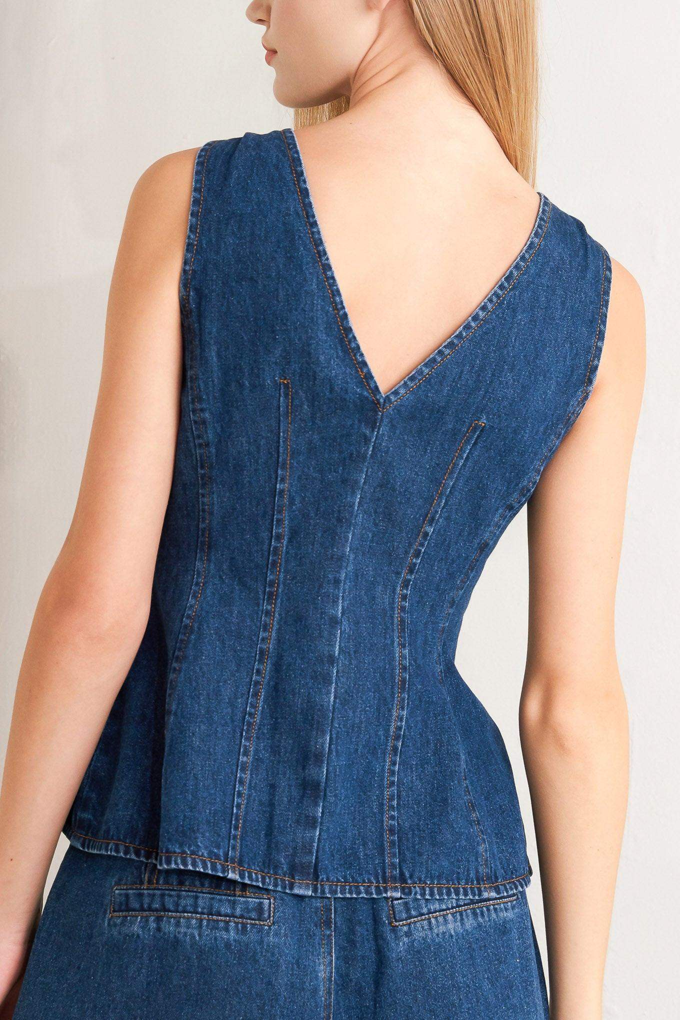 SHARP FEMININITY DENIM VEST - Flying Tomato - Flyclothing LLC
