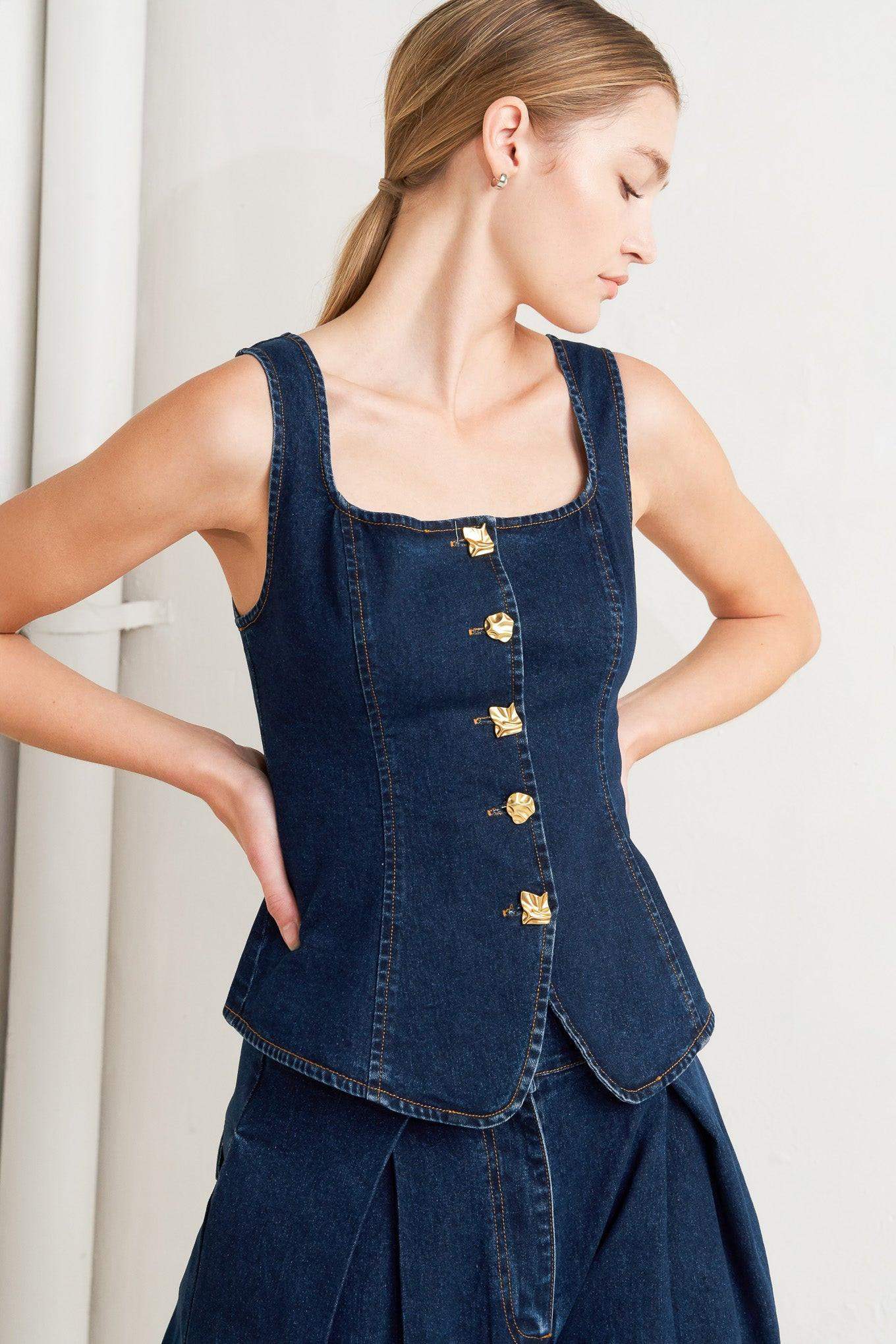 QUIET LUXE DENIM TOP - Flying Tomato - Flyclothing LLC
