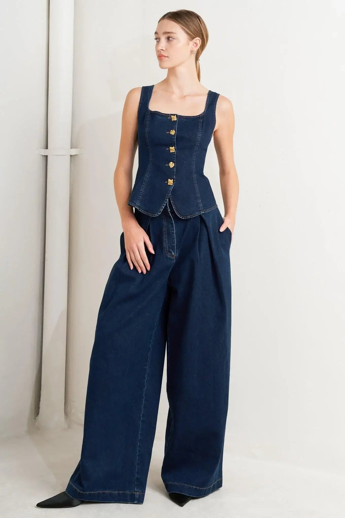 QUIET LUXE DENIM TOP - Flying Tomato - Flyclothing LLC