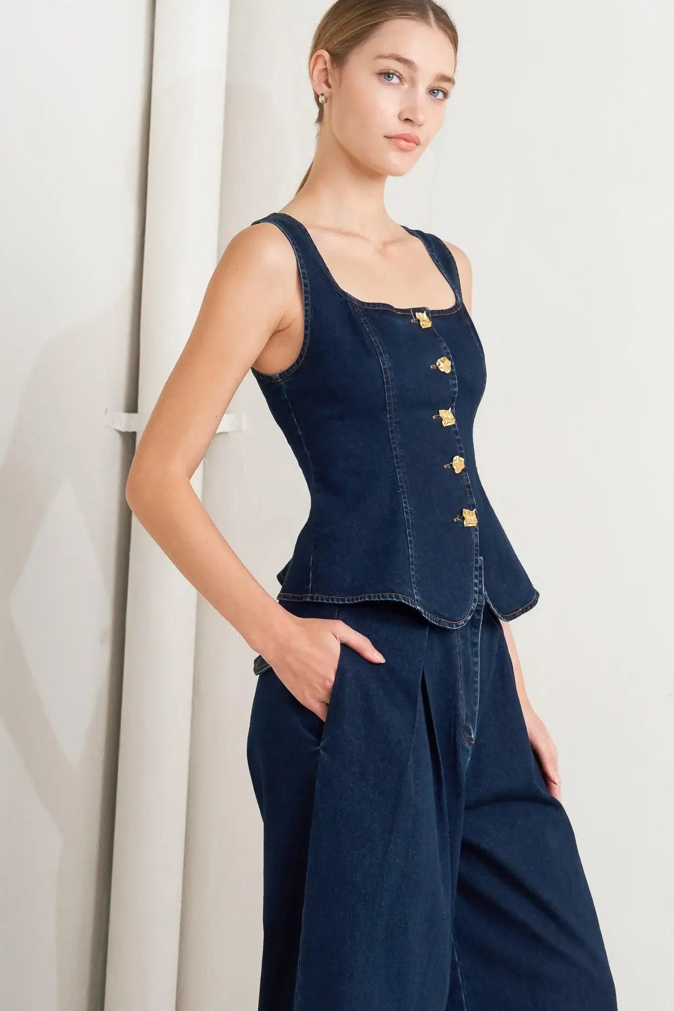 QUIET LUXE DENIM TOP - Flying Tomato - Flyclothing LLC