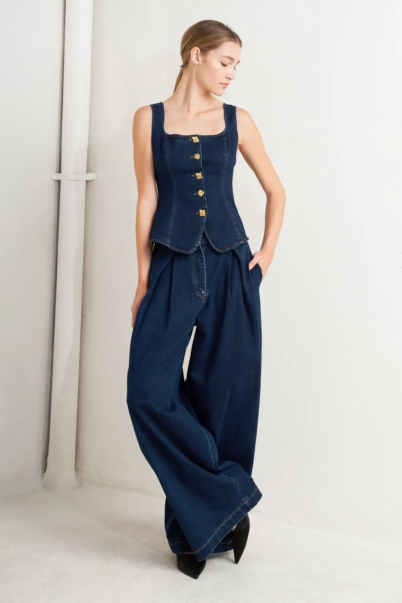 QUIET LUXE DENIM TOP - Flying Tomato - Flyclothing LLC