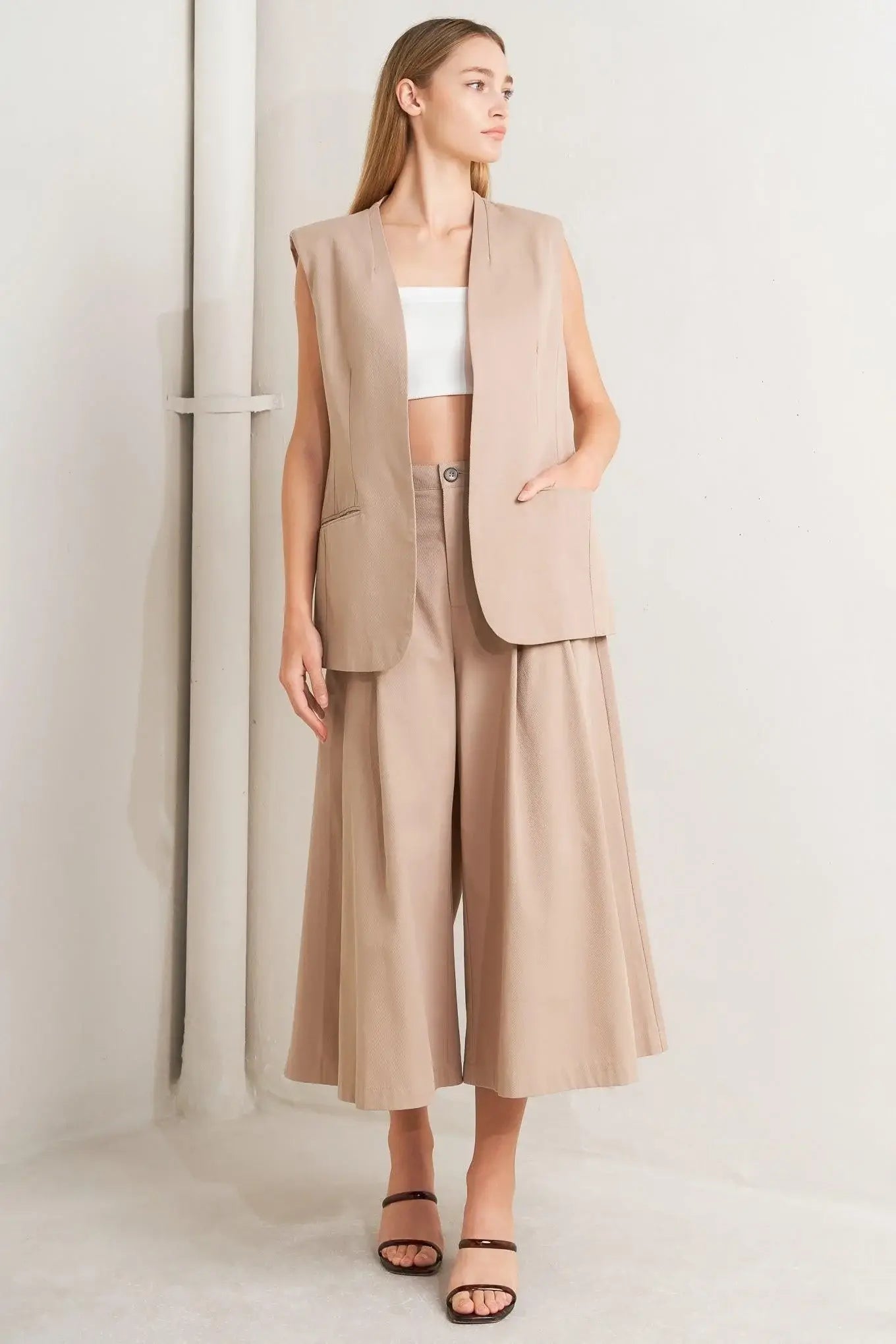 ELEGANT PLEAT WOVEN MIDI VEST - Flying Tomato - Flyclothing LLC