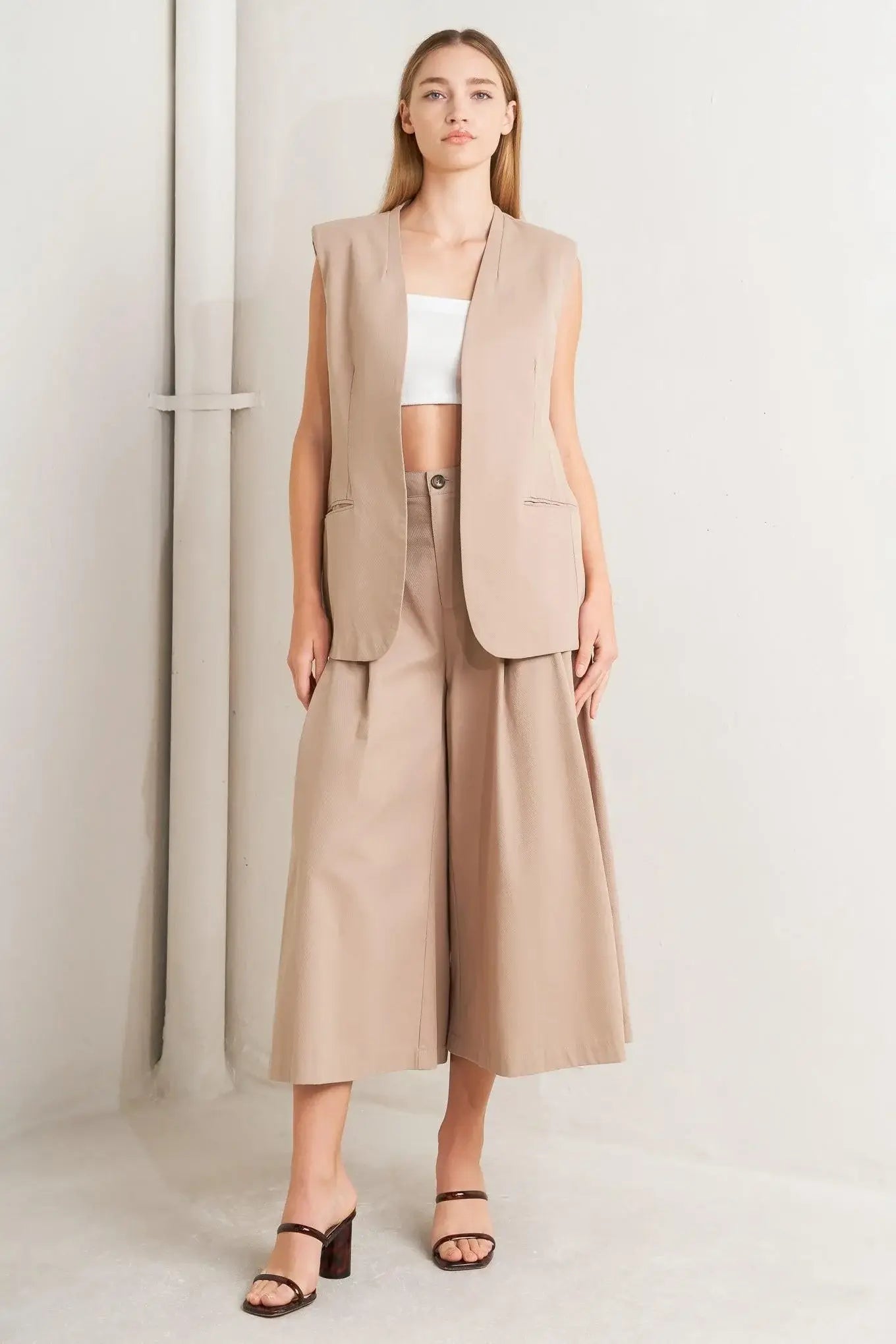 ELEGANT PLEAT WOVEN MIDI VEST - Flying Tomato - Flyclothing LLC