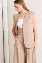 ELEGANT PLEAT WOVEN MIDI VEST - Flying Tomato - Flyclothing LLC