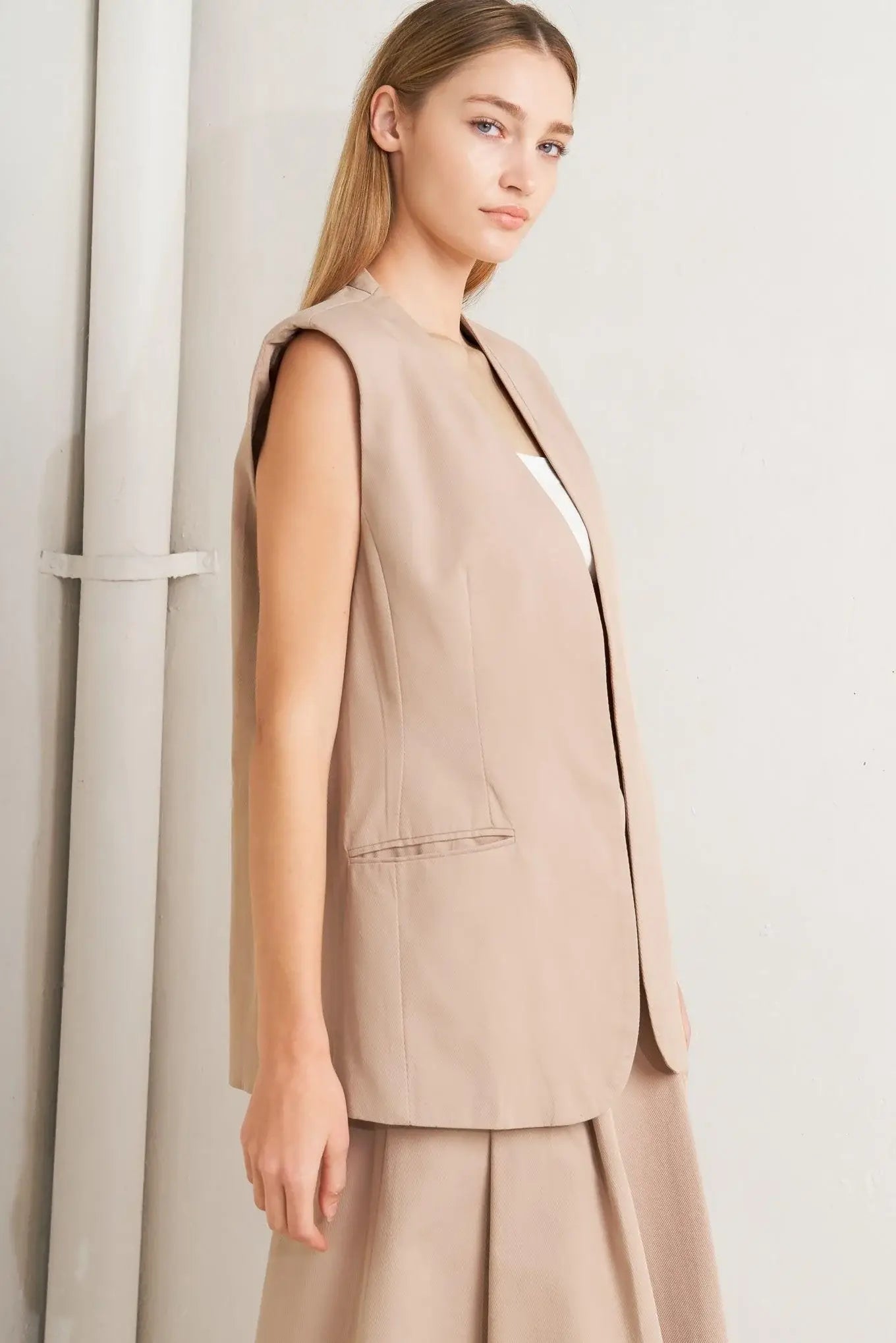 ELEGANT PLEAT WOVEN MIDI VEST - Flying Tomato - Flyclothing LLC