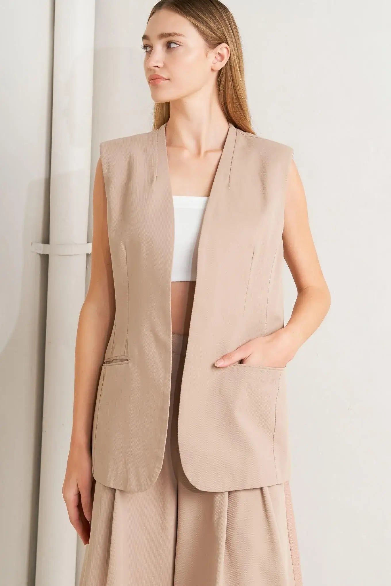 ELEGANT PLEAT WOVEN MIDI VEST - Flying Tomato - Flyclothing LLC