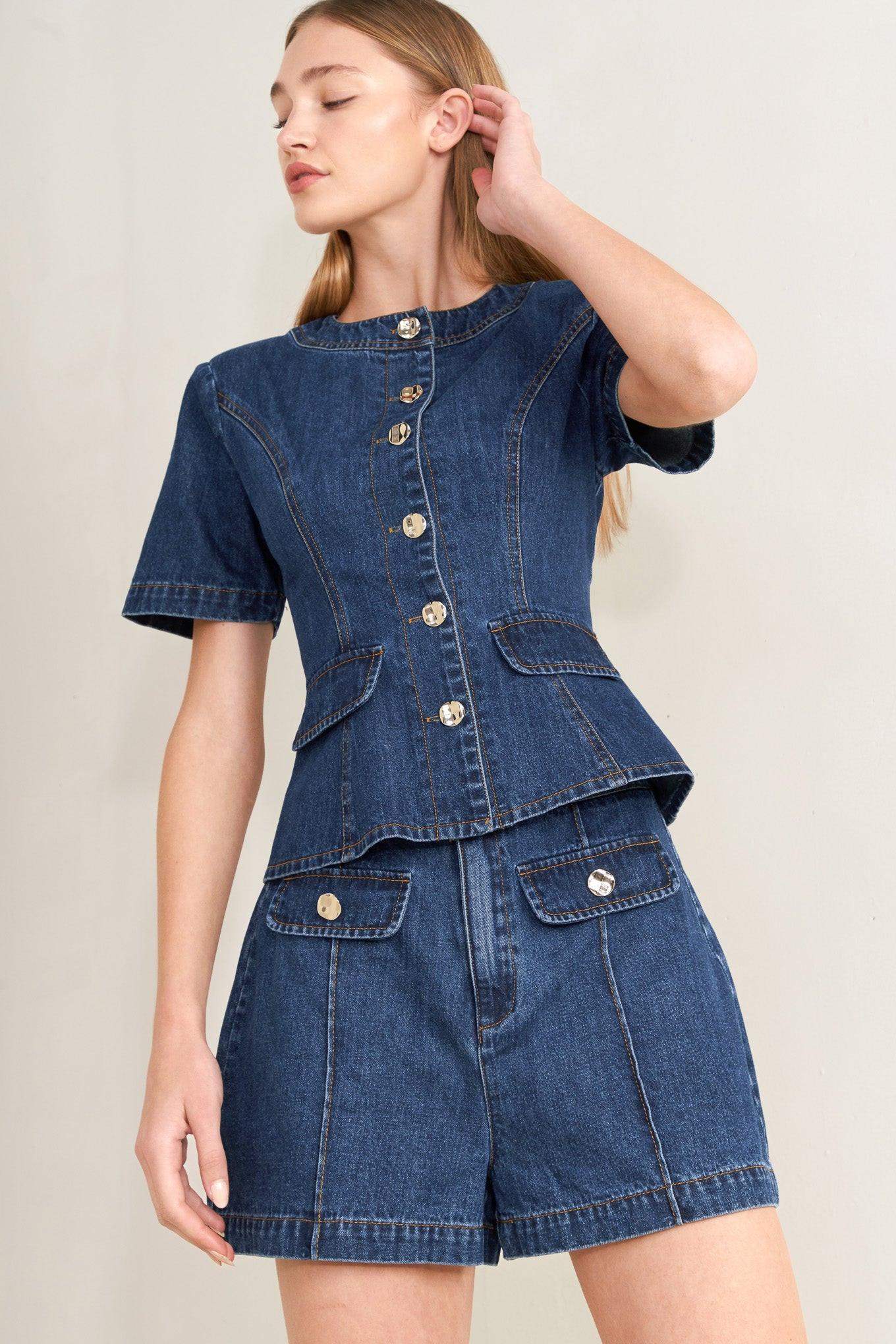 FOREVER STYLISH DENIM TOP - Flying Tomato - Flyclothing LLC