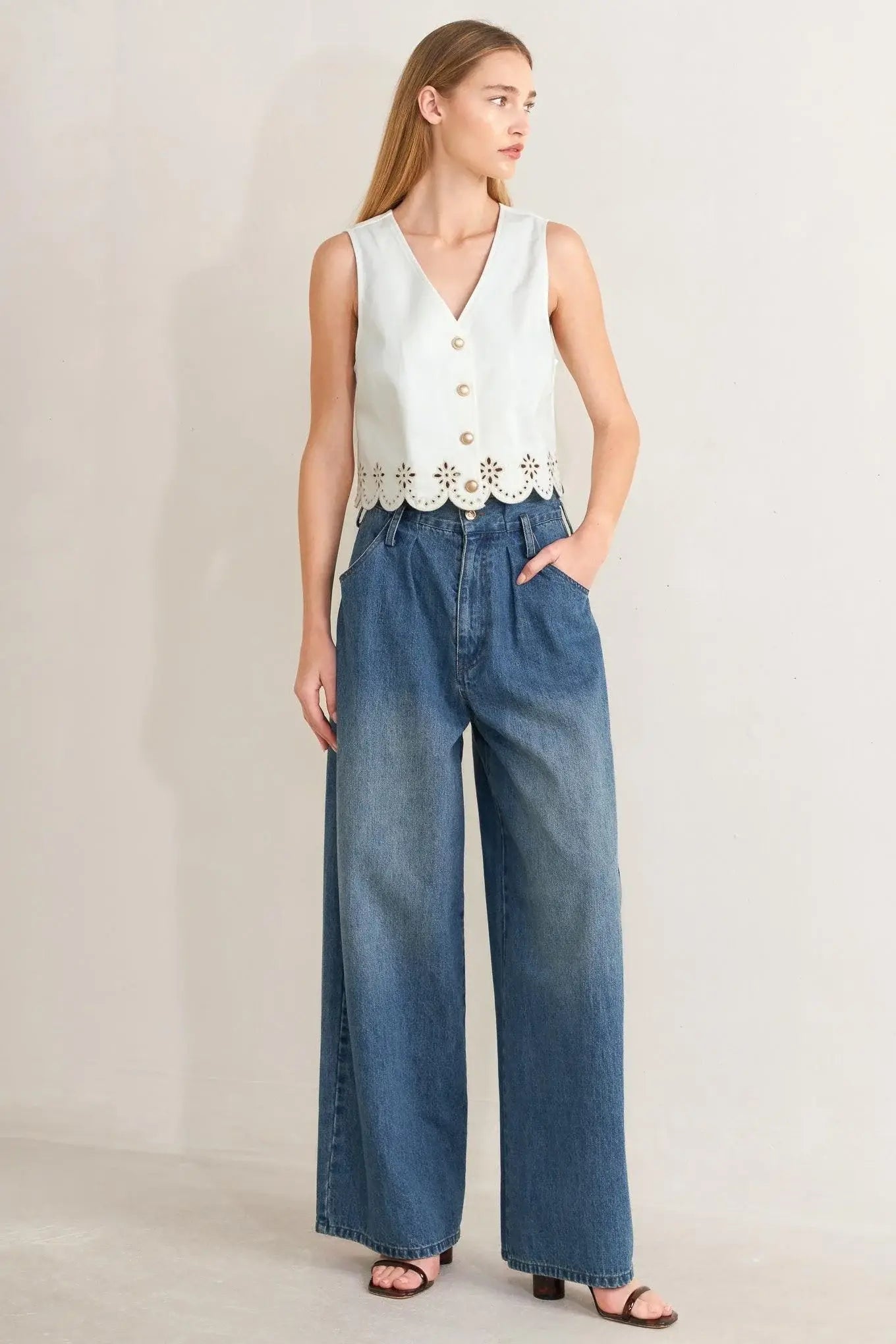 SEAFOAM SCALLOP WOVEN VEST - Flying Tomato - Flyclothing LLC