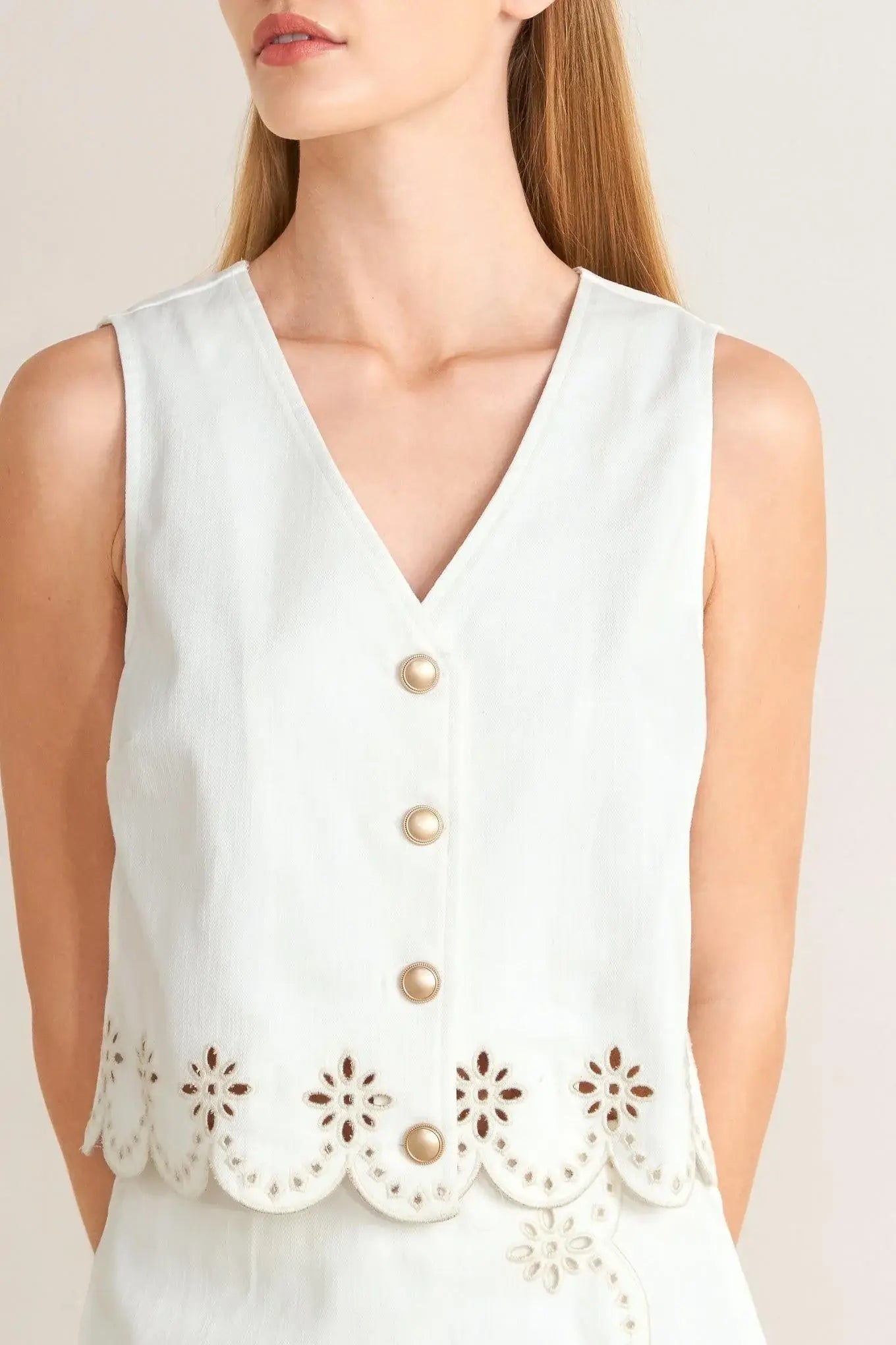 SEAFOAM SCALLOP WOVEN VEST - Flying Tomato - Flyclothing LLC