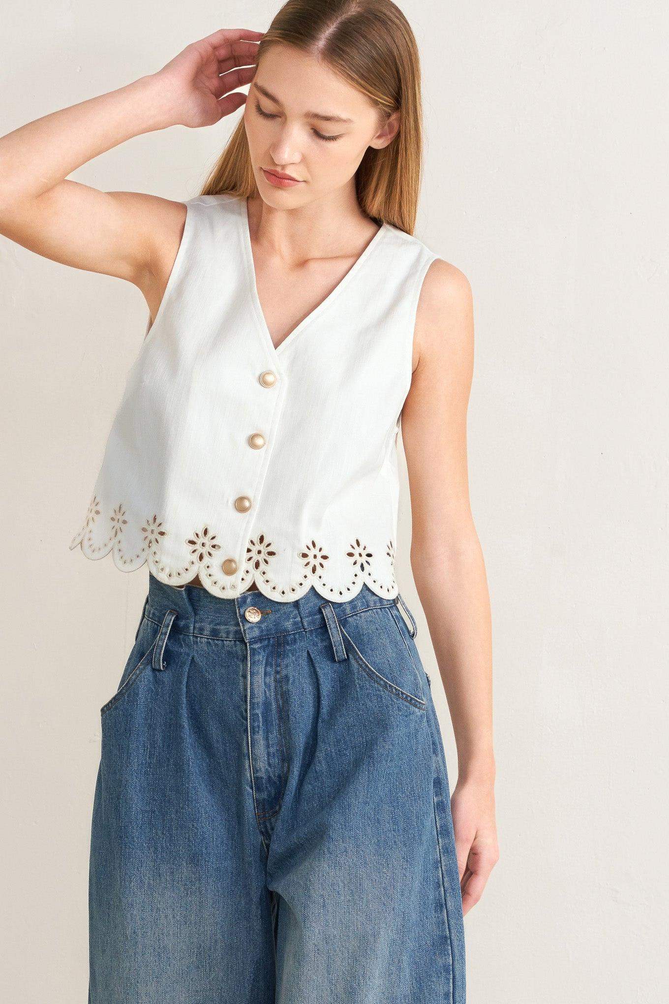 SEAFOAM SCALLOP WOVEN VEST - Flying Tomato - Flyclothing LLC