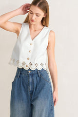SEAFOAM SCALLOP WOVEN VEST - Flying Tomato - Flyclothing LLC
