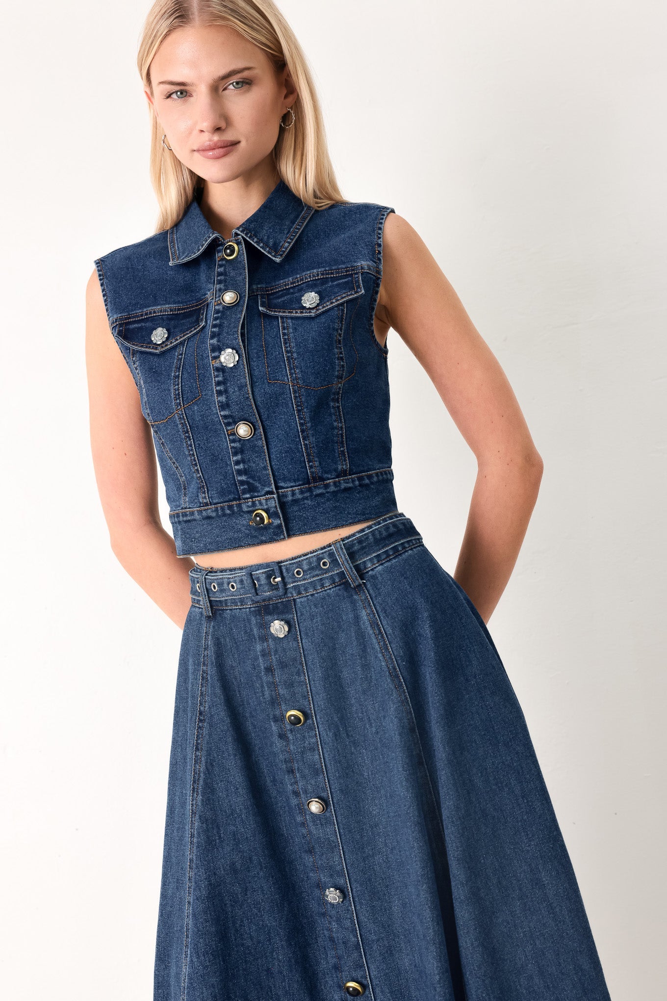 SWEET TALKER DENIM CROP VEST - Flying Tomato - Flyclothing LLC