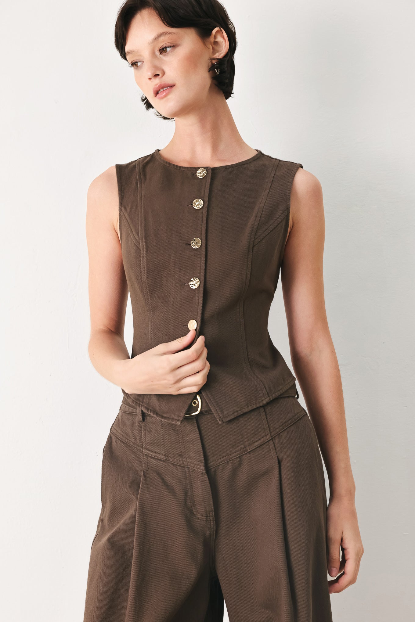 BROWN SUGAR STATEMENT WOVEN VEST - Flying Tomato - Flyclothing LLC