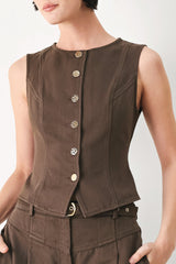 BROWN SUGAR STATEMENT WOVEN VEST - Flying Tomato - Flyclothing LLC