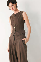 BROWN SUGAR STATEMENT WOVEN VEST - Flying Tomato - Flyclothing LLC