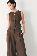 BROWN SUGAR STATEMENT WOVEN VEST - Flying Tomato - Flyclothing LLC