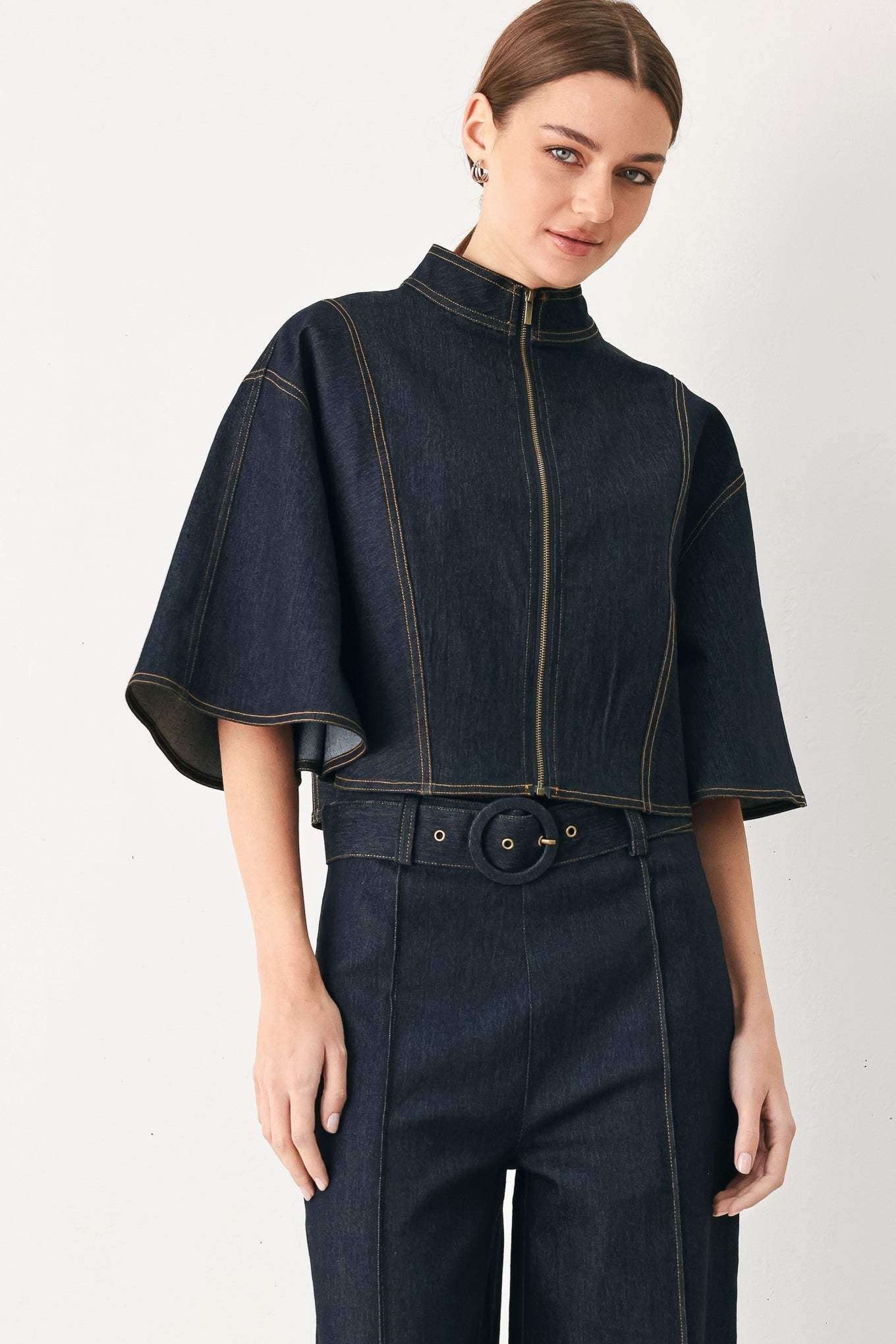 URBAN STITCH WIDE SLEEVE DENIM CAPELET TOP