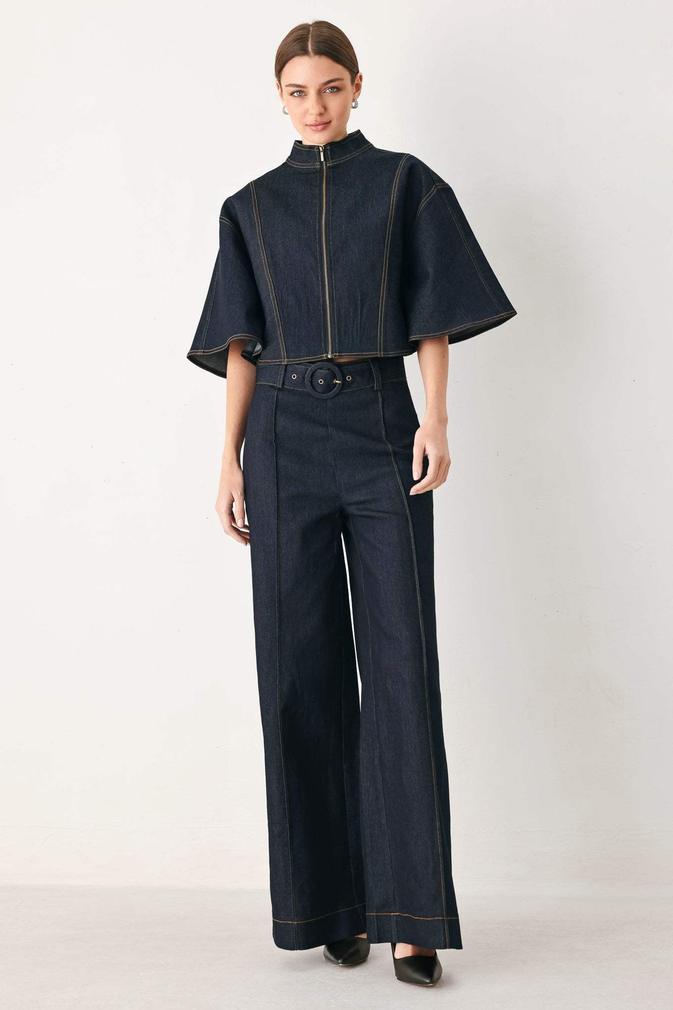URBAN STITCH WIDE SLEEVE DENIM CAPELET TOP