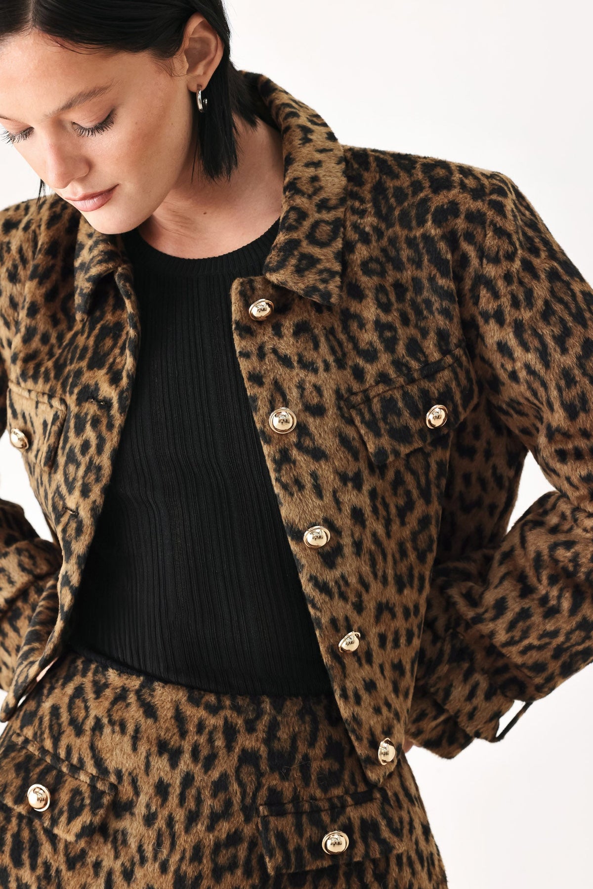 HERITAGE EDGE BROWN/BLACK WOOL-BLEND CROPPED JACKET - Flying Tomato - Flyclothing LLC