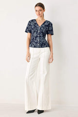 ROSETTE FLORAL WOVEN JACQUARD TOP