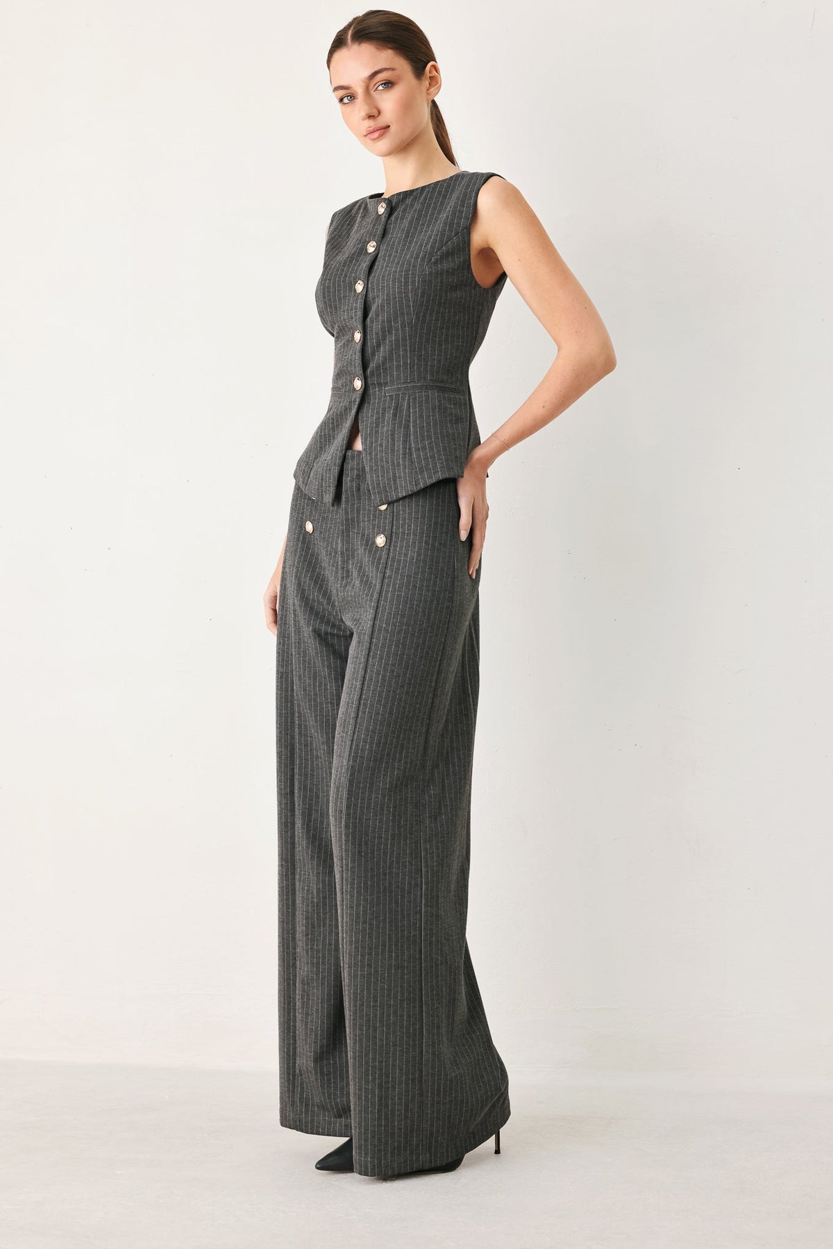 MODERN PINSTRIPE WOVEN VEST - Flying Tomato - Flyclothing LLC