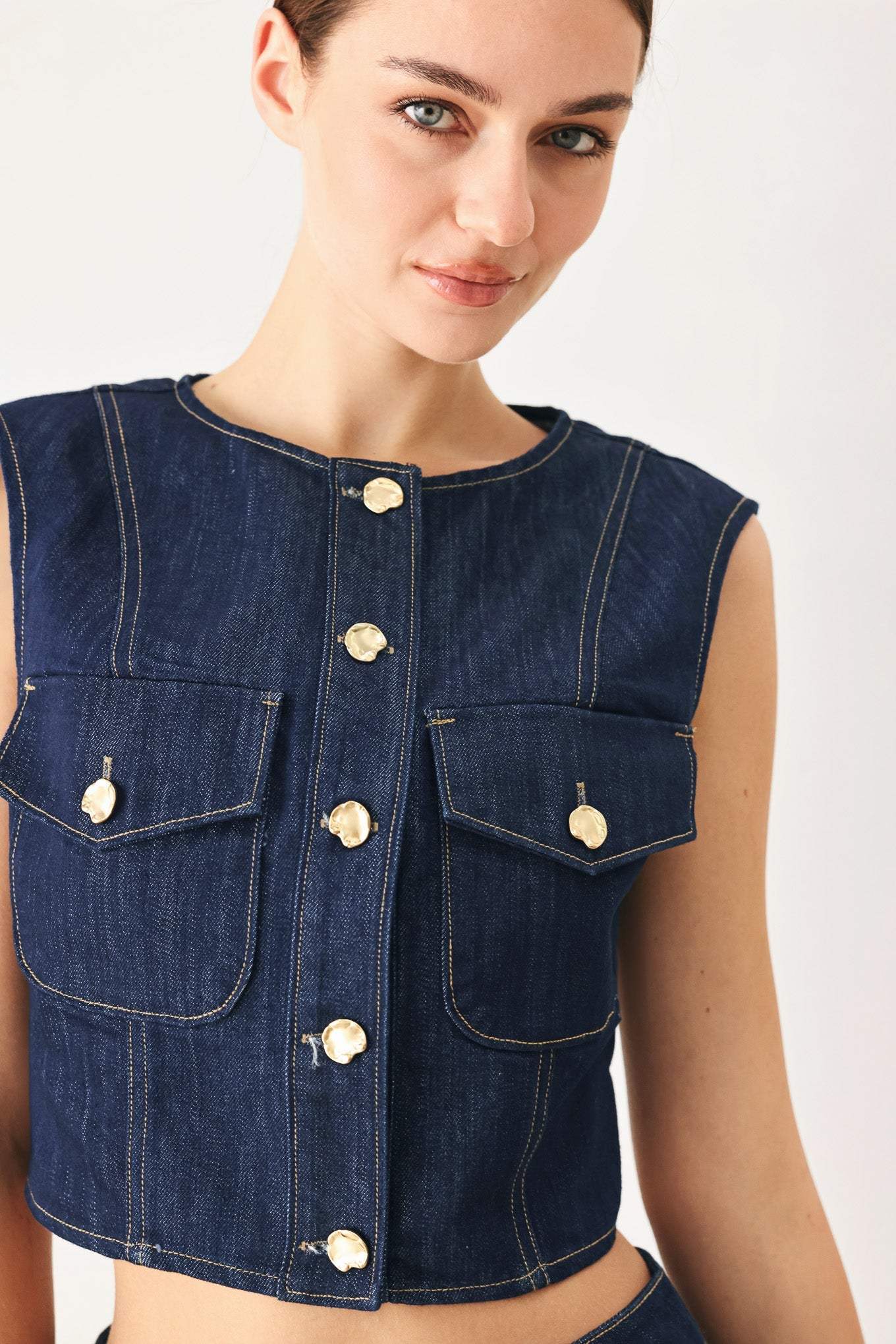 ICONIC INDIGO DENIM CROP VEST - Flying Tomato - Flyclothing LLC