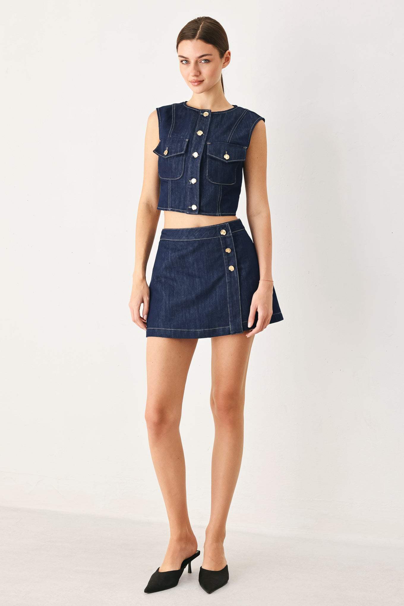 ICONIC INDIGO DENIM CROP VEST - Flying Tomato - Flyclothing LLC