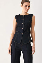 CONTRAST STITCH DENIM VEST