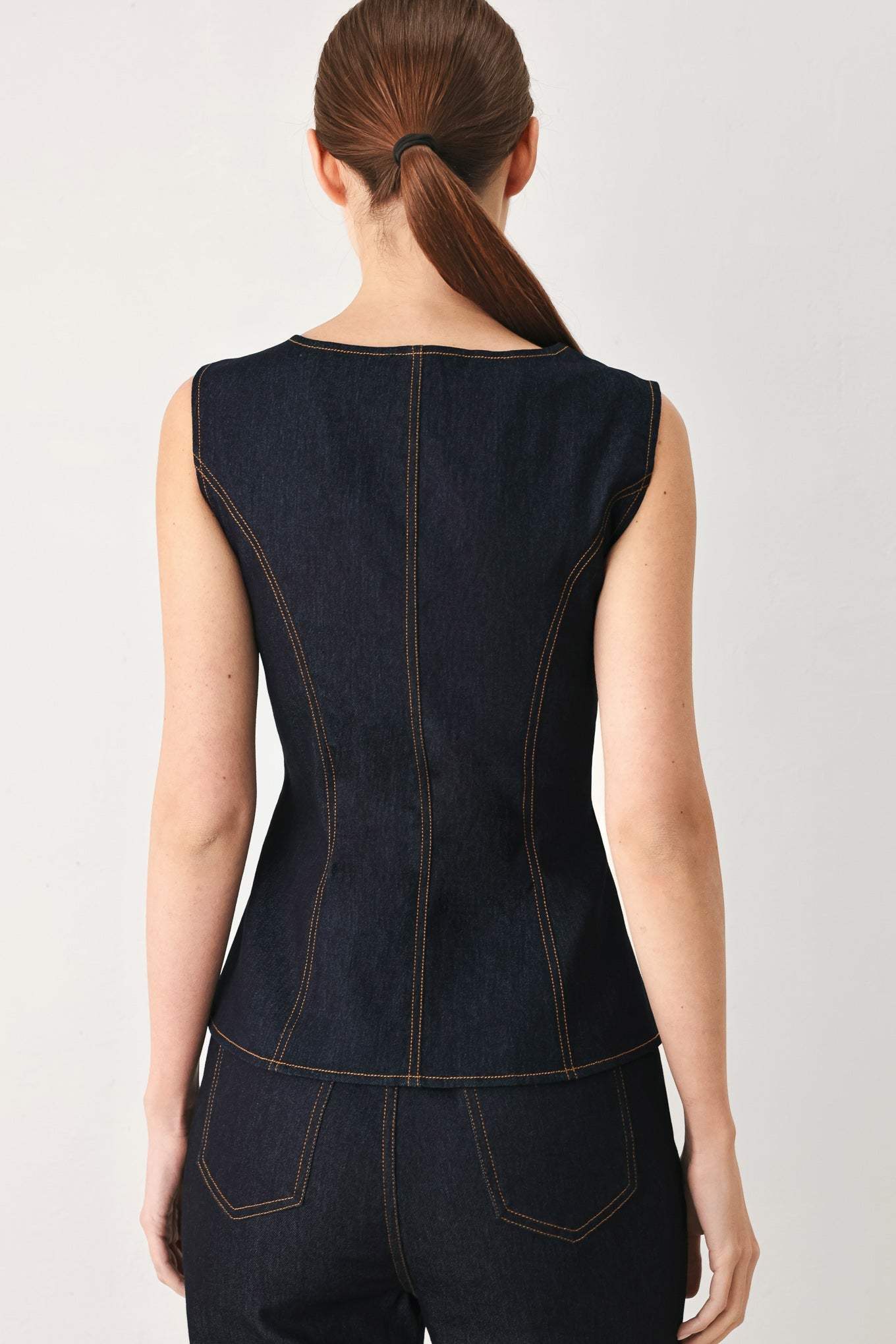 CONTRAST STITCH DENIM VEST