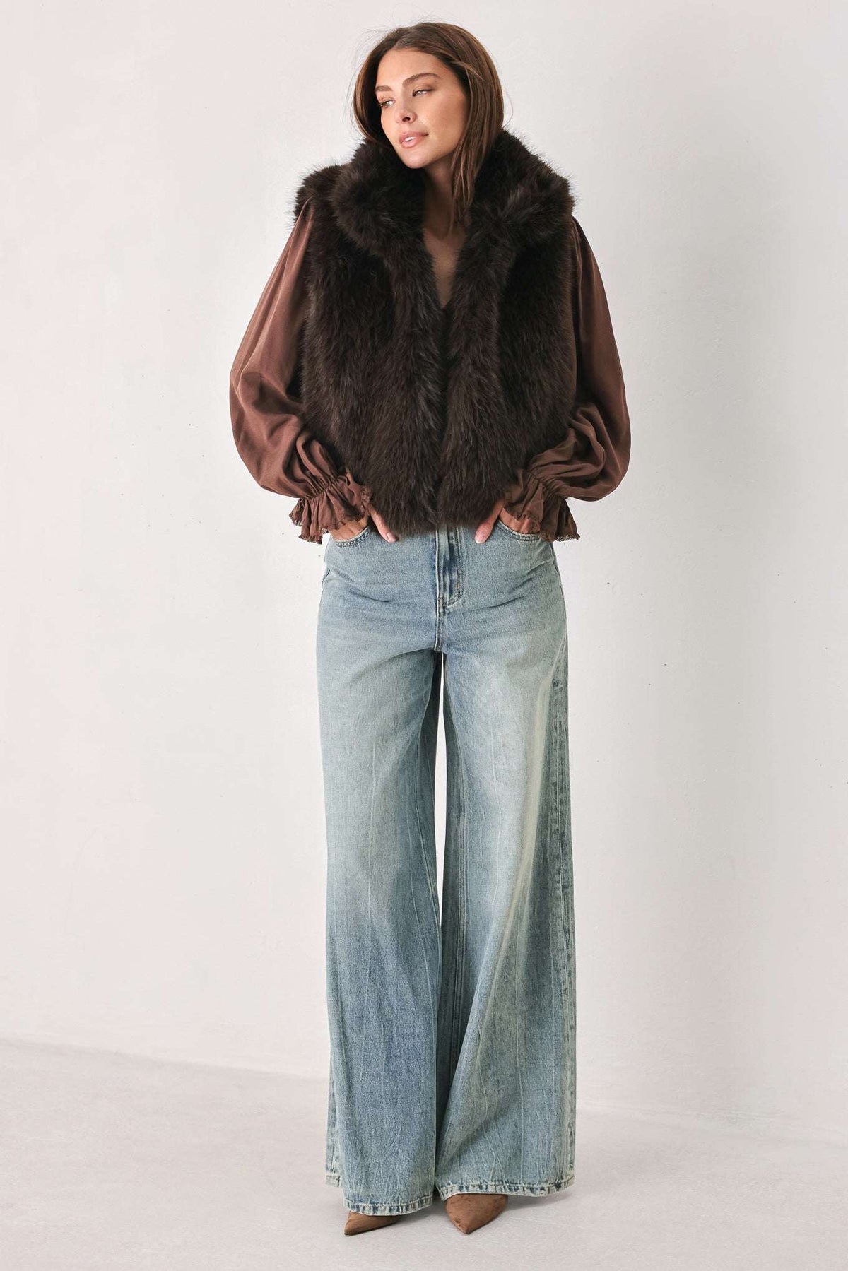 COCOA PLUSH CHOCOLATE BROWN FAUX FUR VEST - Flying Tomato - Flyclothing LLC