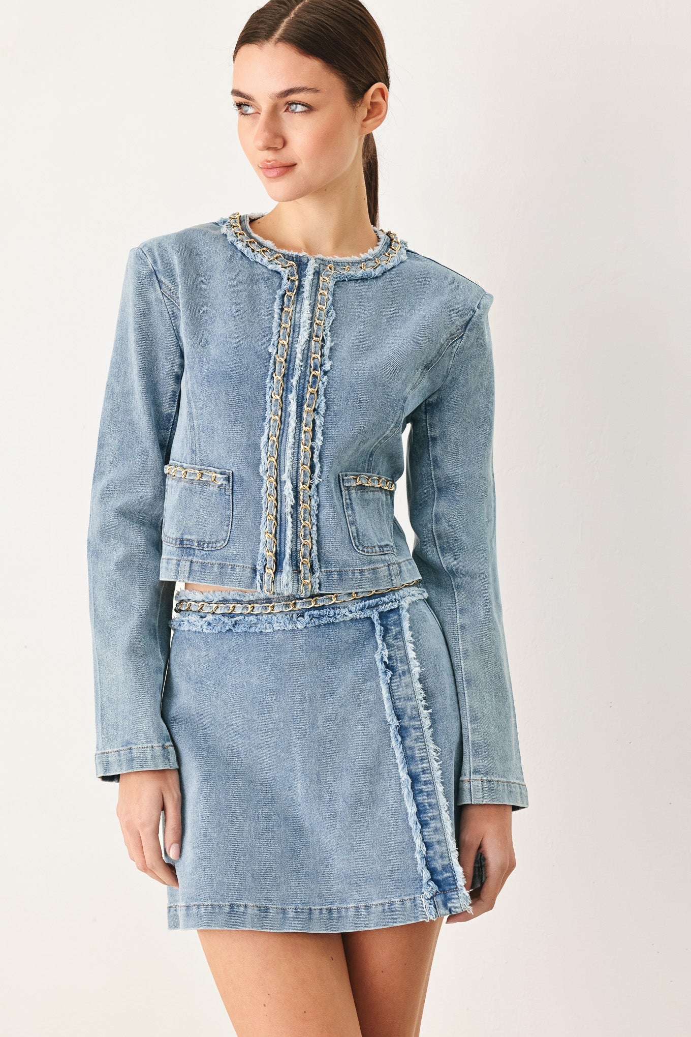 SKYWARD LINKED DENIM CROP JACKET - Flying Tomato - Flyclothing LLC