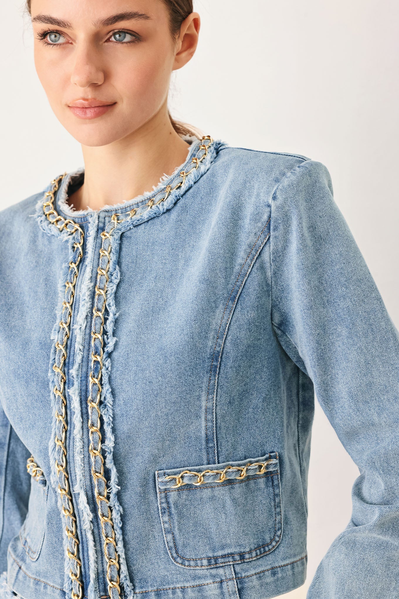 SKYWARD LINKED DENIM CROP JACKET - Flying Tomato - Flyclothing LLC