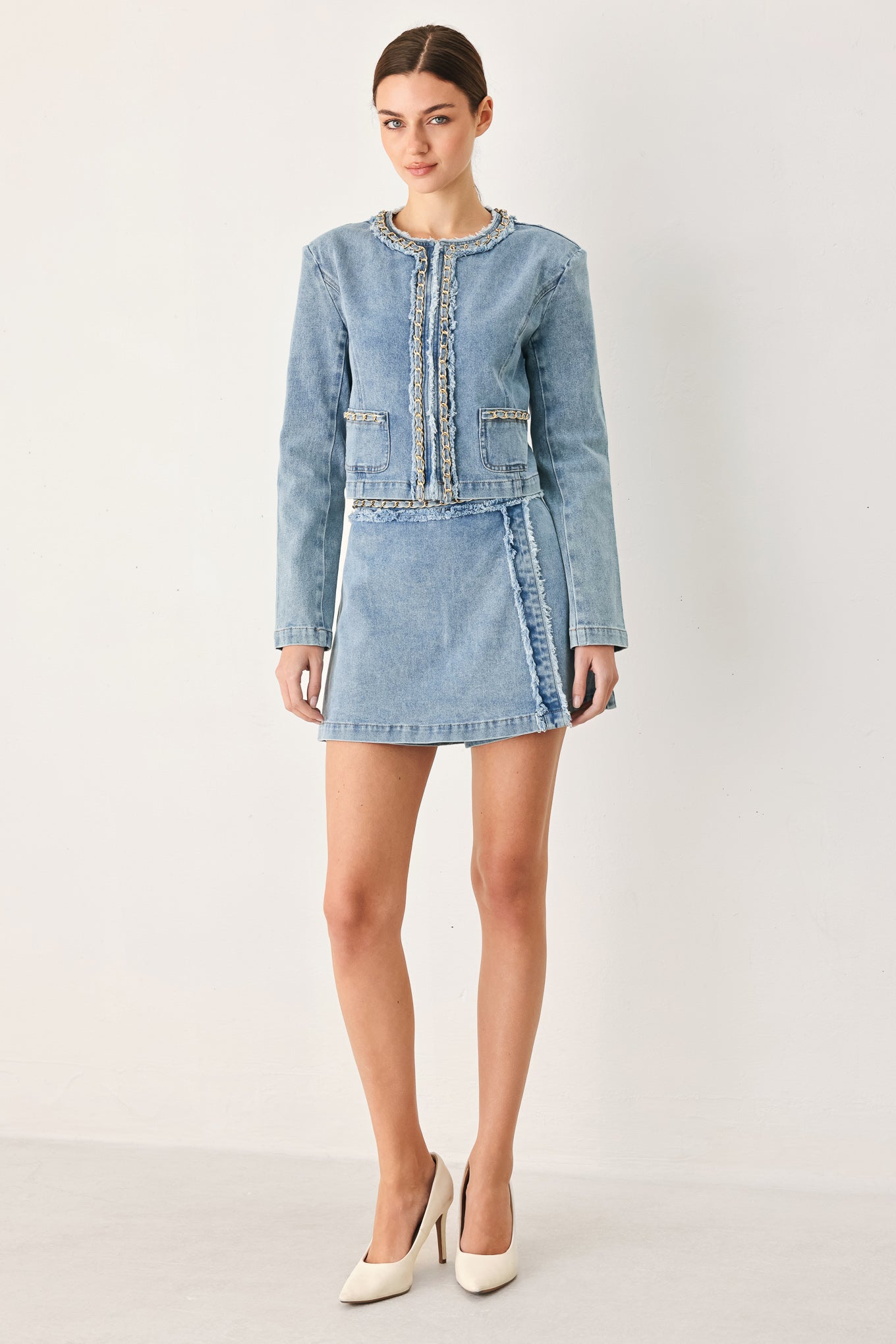 SKYWARD LINKED DENIM CROP JACKET - Flying Tomato - Flyclothing LLC