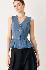 POLISHED DENIM VEST - Flying Tomato - Flyclothing LLC