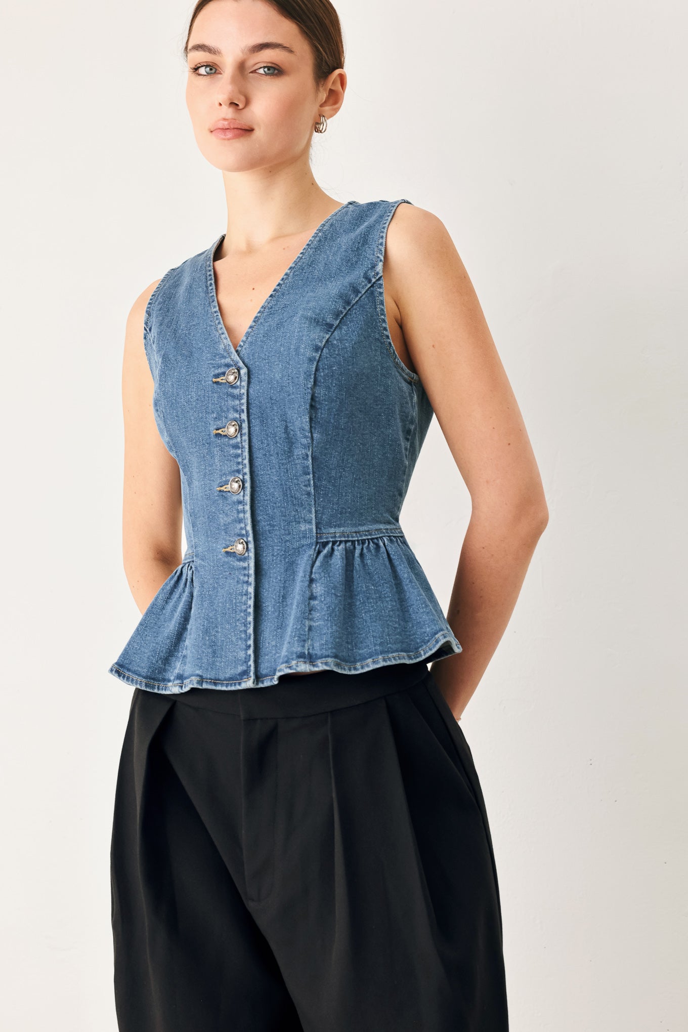 POLISHED DENIM VEST - Flying Tomato - Flyclothing LLC
